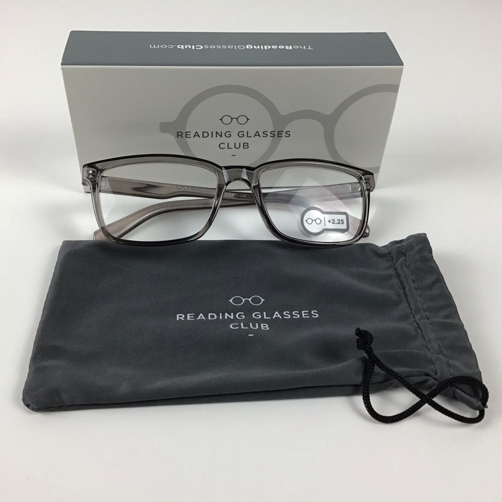 Men’s TheReadingGlassesClub Reading Glasses +2.25 Translucent Gray Fra…